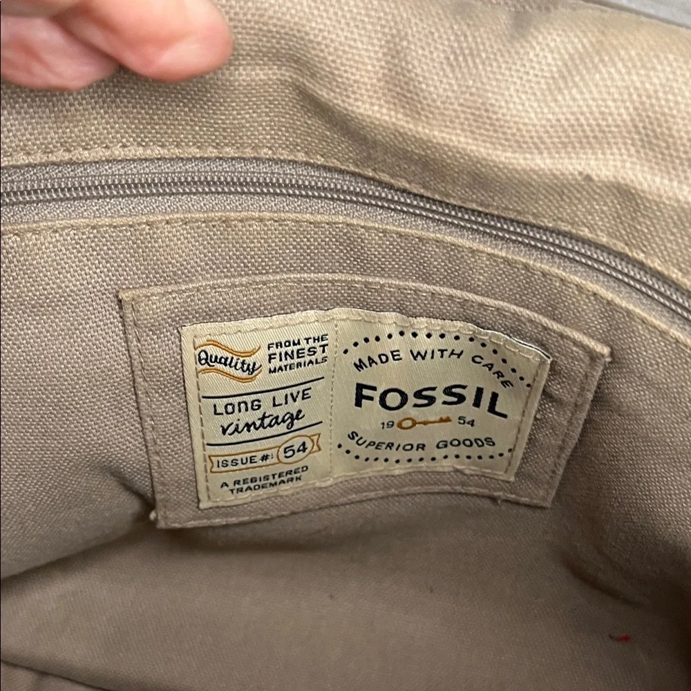 Fossil Cognac Brown Leather Messenger Bag with Brass Hardware